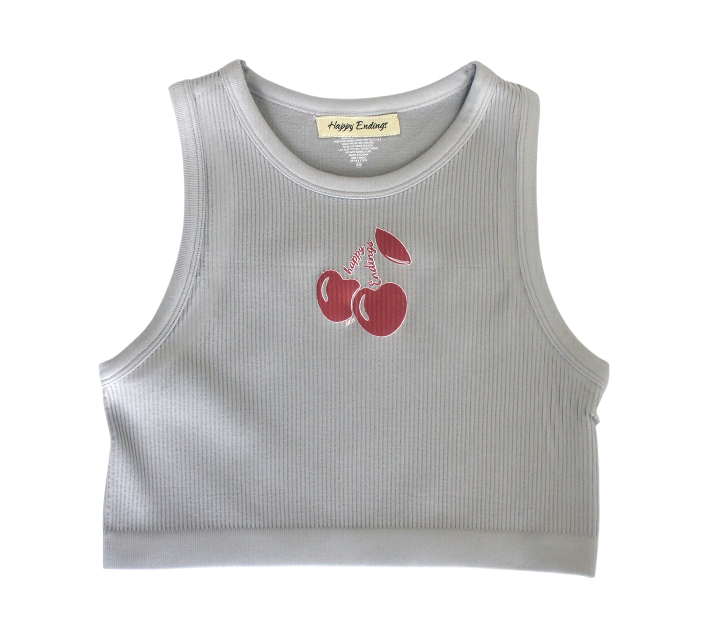 CHERRY CROP TANK TOP GRY