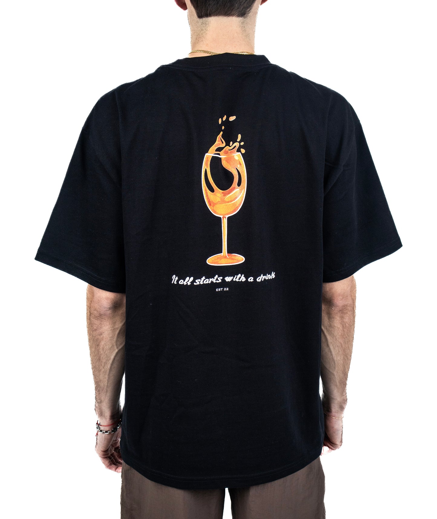 IT ALL STARTS WITH A DRINK TEE BLK