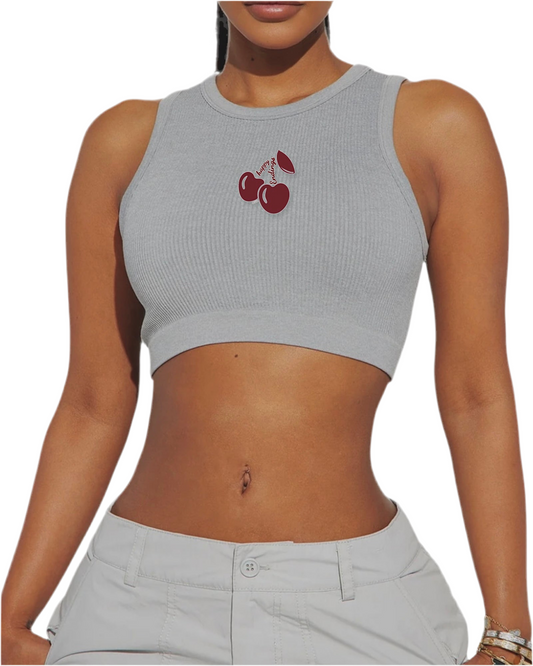 CHERRY CROP TANK TOP GRY