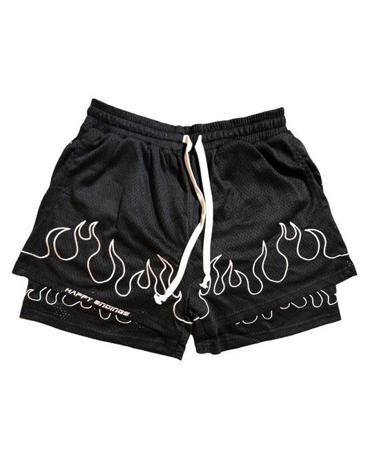 BLACK FLAME MESH SHORTS