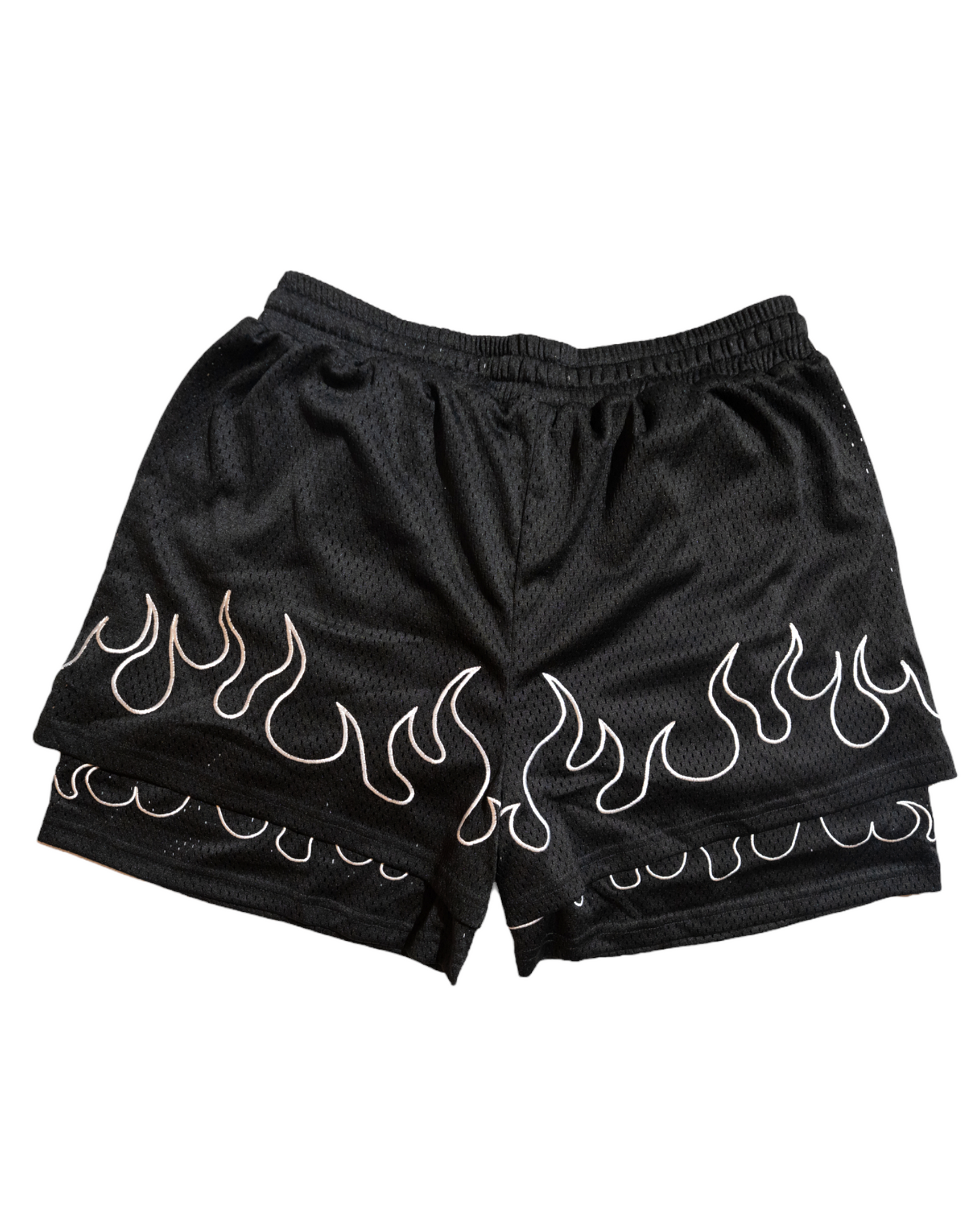 BLACK FLAME MESH SHORTS